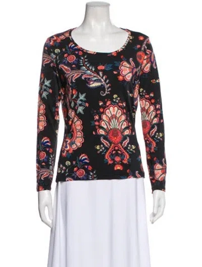 Pre-owned Rabanne Floral Print Crew Neck Top In Black