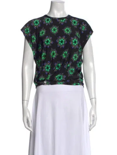 Pre-owned Rabanne Floral Print Crew Neck Top In Black