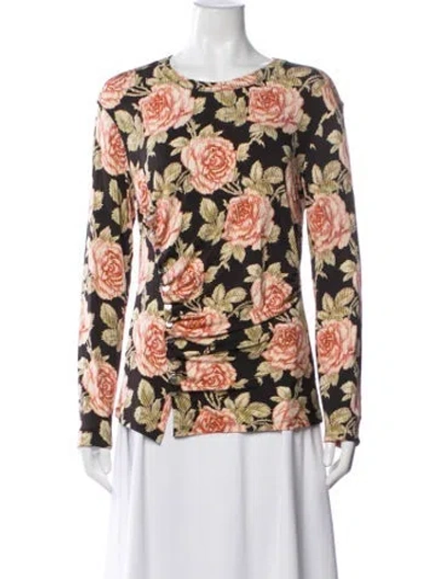 Pre-owned Rabanne Floral Print Crew Neck Top In Black
