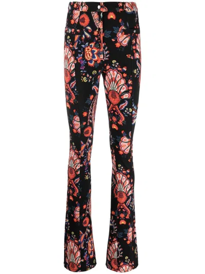 Rabanne Floral Print High-waisted Trousers In Black