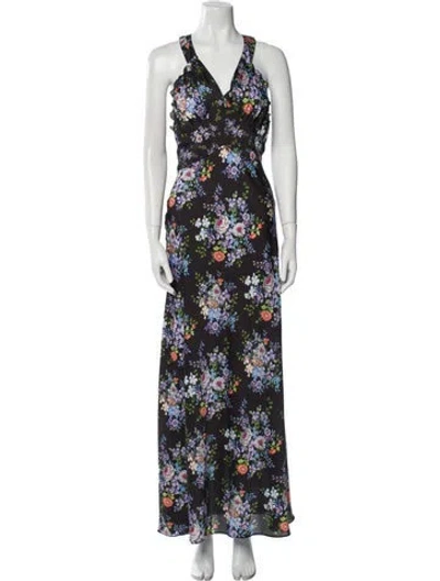 Pre-owned Rabanne Floral Print Long Dress In Black
