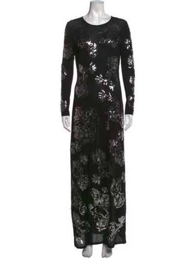 Pre-owned Rabanne Floral Print Long Dress In Black