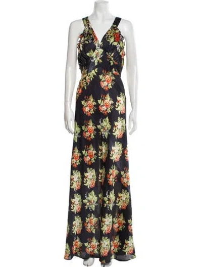 Pre-owned Rabanne Floral Print Long Dress In Blue