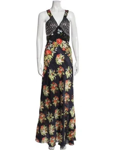 Pre-owned Rabanne Floral Print Long Dress In Blue