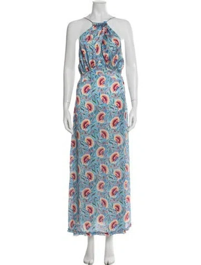 Pre-owned Rabanne Floral Print Long Dress In Blue
