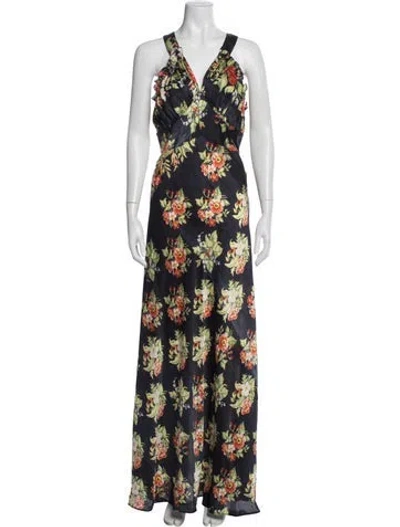 Pre-owned Rabanne Floral Print Long Dress In Blue
