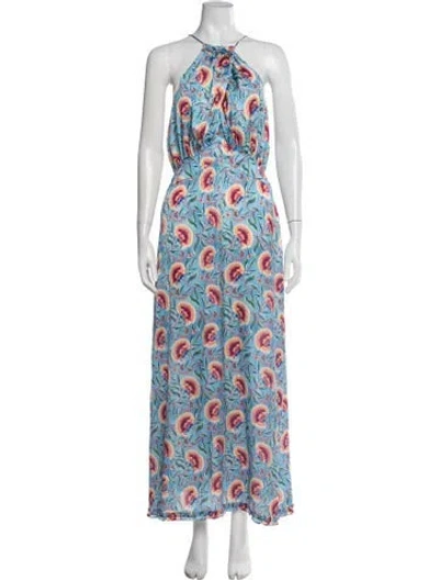 Pre-owned Rabanne Floral Print Long Dress In Blue