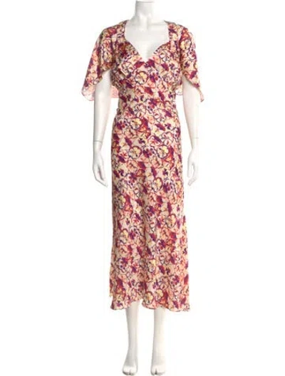 Pre-owned Rabanne Floral Print Long Dress In Red