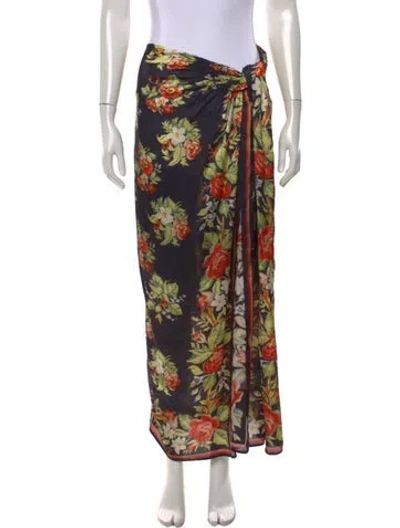 Pre-owned Rabanne Floral Print Long Skirt In Blue