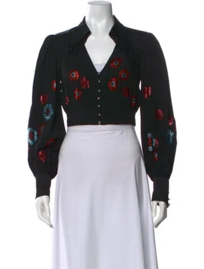 Pre-owned Rabanne Floral Print Long Sleeve Blouse In Black