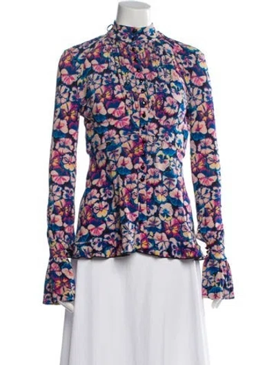 Pre-owned Rabanne Floral Print Long Sleeve Blouse In Blue