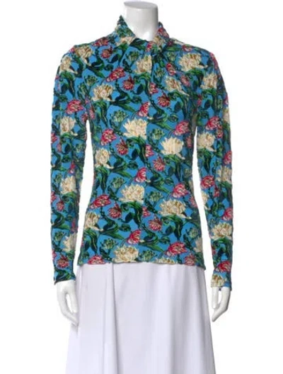 Pre-owned Rabanne Floral Print Long Sleeve Blouse In Blue