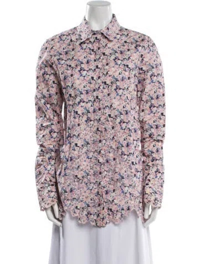 Pre-owned Rabanne Floral Print Long Sleeve Button-up Top In Pink