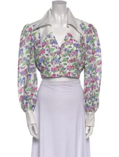 Pre-owned Rabanne Floral Print Long Sleeve Crop Top In White