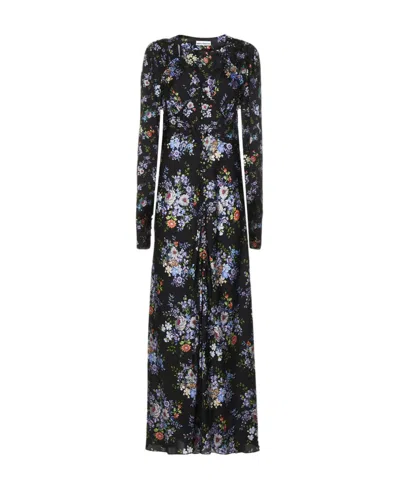 Rabanne Floral Print Long-sleeve Maxi Dress In Black