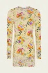Rabanne Floral-print Long-sleeve Top In Beige Multi