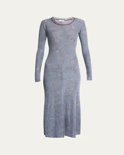 Rabanne Floral Print Midi Dress In Light Blue
