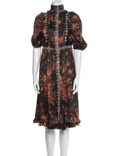 Pre-owned Rabanne Floral Print Midi Length Dress In Black