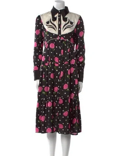 Pre-owned Rabanne Floral Print Midi Length Dress In Black