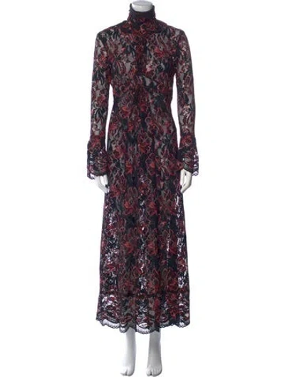 Pre-owned Rabanne Floral Print Midi Length Dress In Black