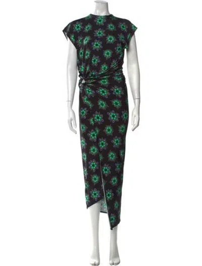 Pre-owned Rabanne Floral Print Midi Length Dress In Black