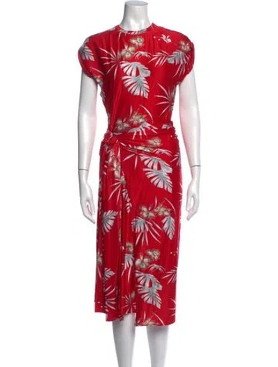 Pre-owned Rabanne Floral Print Midi Length Dress In Red