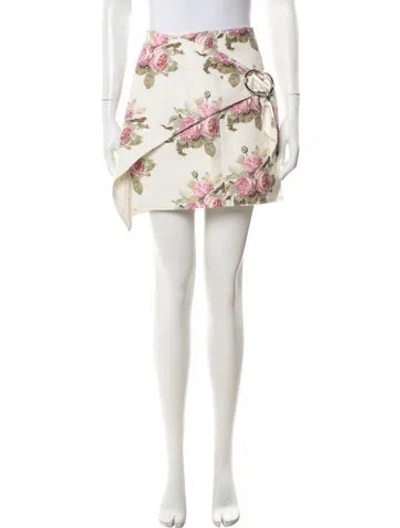 Pre-owned Rabanne Floral Print Mini Skirt In White