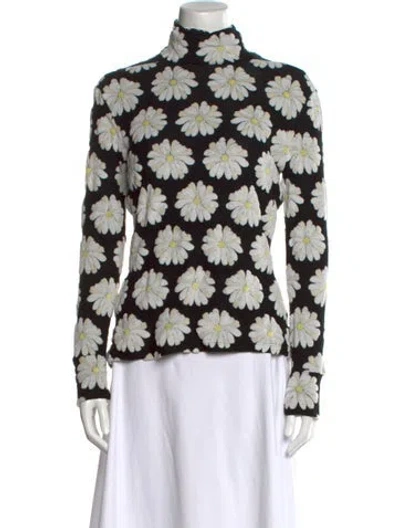 Pre-owned Rabanne Floral Print Mock Neck Blouse W/ Tags In Black