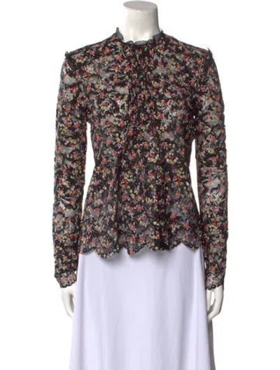 Pre-owned Rabanne Floral Print Mock Neck Blouse W/ Tags In Black