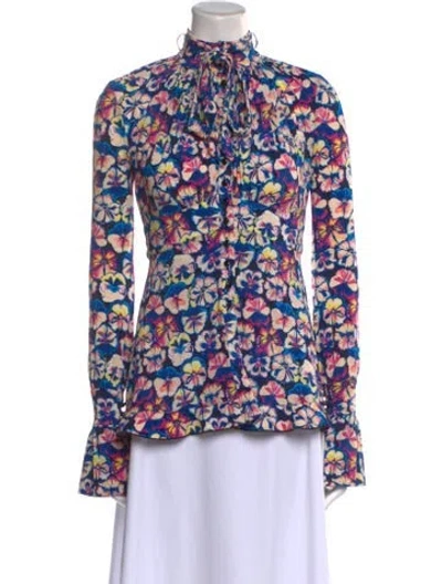 Pre-owned Rabanne Floral Print Mock Neck Blouse W/ Tags In Blue