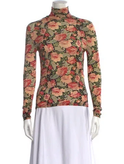 Pre-owned Rabanne Floral Print Mock Neck Top In Pink