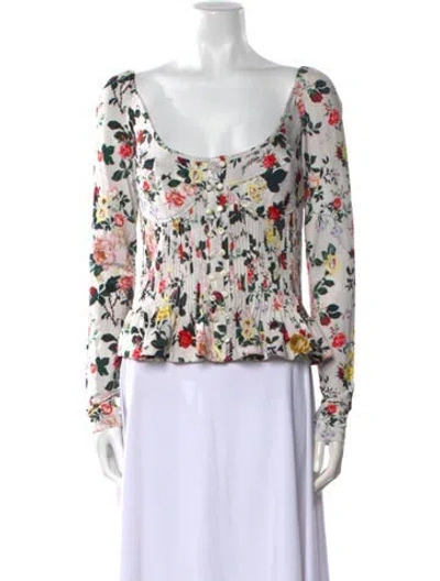 Pre-owned Rabanne Floral Print Scoop Neck Blouse W/ Tags In White