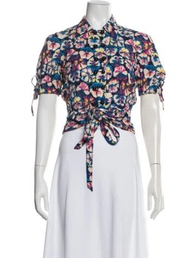 Pre-owned Rabanne Floral Print Short Sleeve Top In White