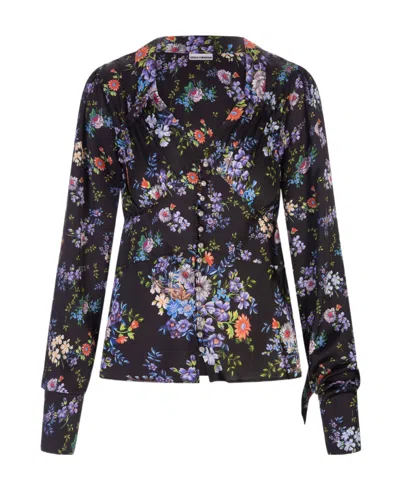 Rabanne Floral-print Silk Shirt In Black