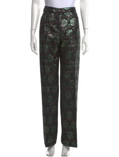Pre-owned Rabanne Floral Print Straight Leg Pants In Green