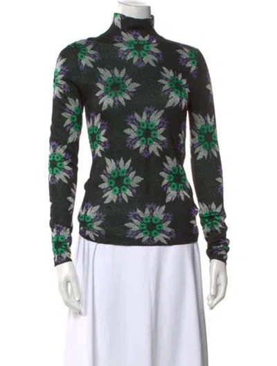 Pre-owned Rabanne Floral Print Turtleneck Sweater In Black