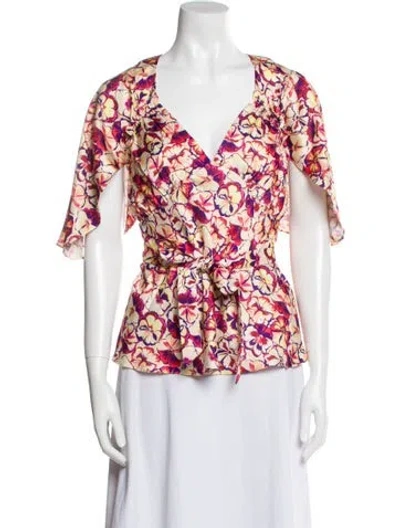Pre-owned Rabanne Floral Print V-neck Blouse In Blue