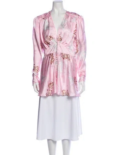 Pre-owned Rabanne Floral Print V-neck Blouse In Pink
