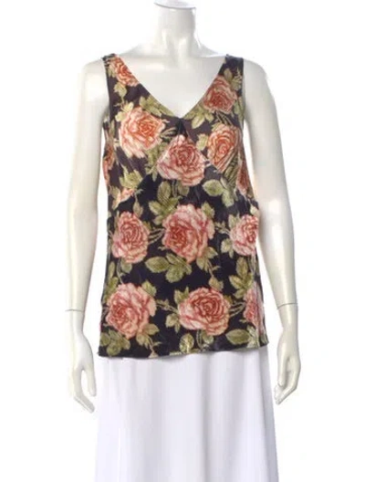 Pre-owned Rabanne Floral Print V-neck Top In Black