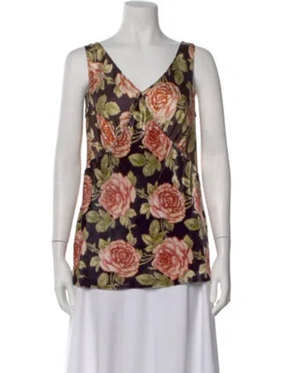 Pre-owned Rabanne Floral Print V-neck Top In Black