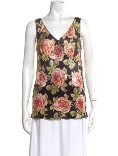 Pre-owned Rabanne Floral Print V-neck Top In Black