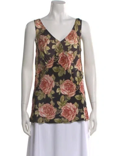 Pre-owned Rabanne Floral Print V-neck Top In Brown