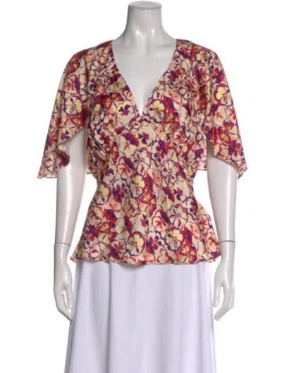 Pre-owned Rabanne Floral Print V-neck Top W/ Tags In Yellow