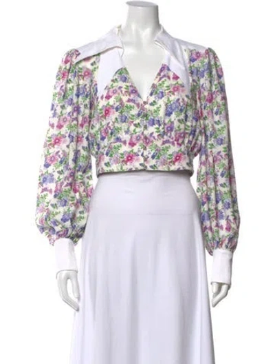Pre-owned Rabanne Floral Print V-neck Top In White