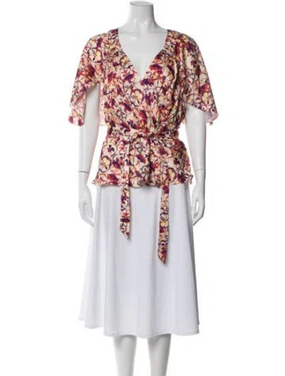 Pre-owned Rabanne Floral Print V-neck Top In Yellow