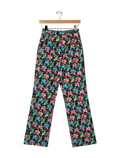 Pre-owned Rabanne Floral Print Wide Leg Pants In Black