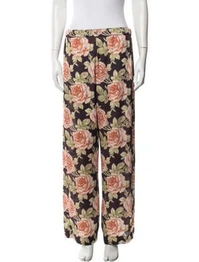 Pre-owned Rabanne Floral Print Wide Leg Pants In Brown