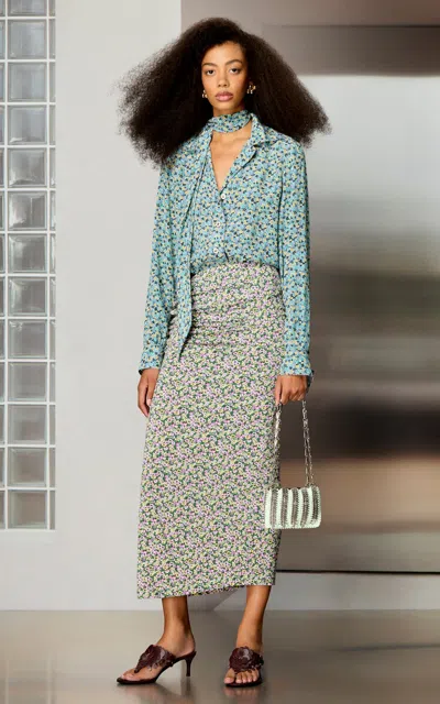 Rabanne Floral Ruched Midi Skirt In Multi