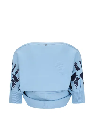 Rabanne Floral-embroidered Cropped Sweater In Blue