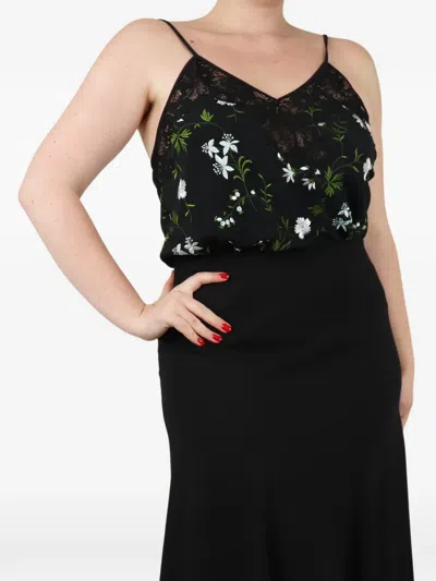 Pre-owned Rabanne Floral-embroidered Lace-trim Top In Black